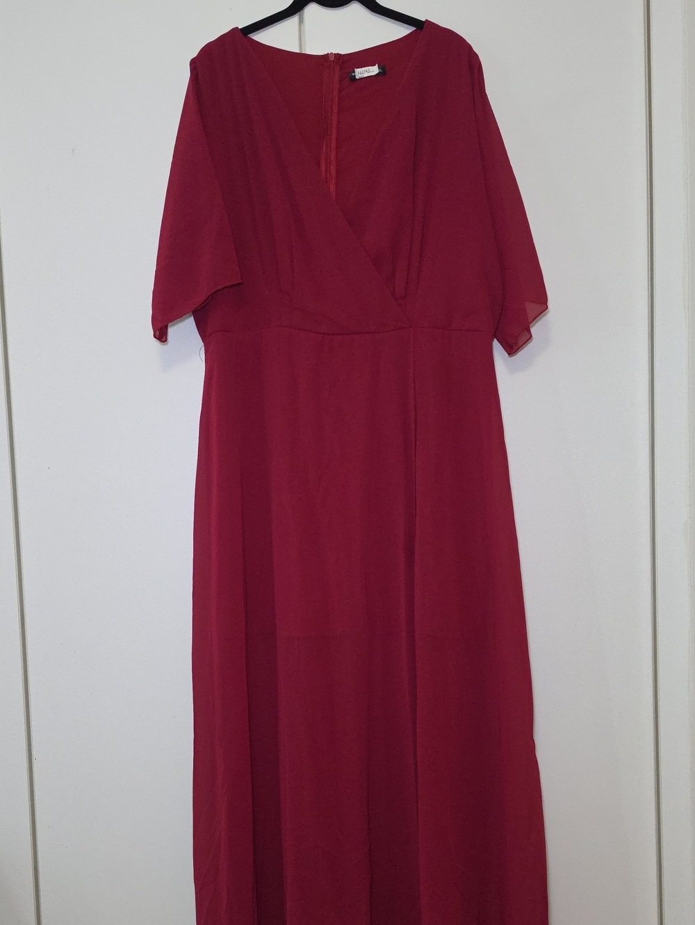 Elegant Red Wrap Maxi Dress - With Lace